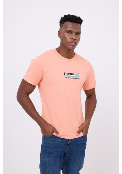 Marıne Tee Deniz Temalı Ribana Bisiklet Yaka Pamuk T-shirt-3117 Mercan