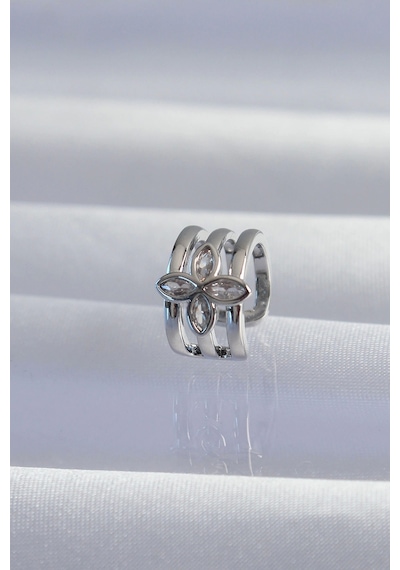 Pirinç Gümüş Renk Yonca Earcuff Küpe Çok Renkli