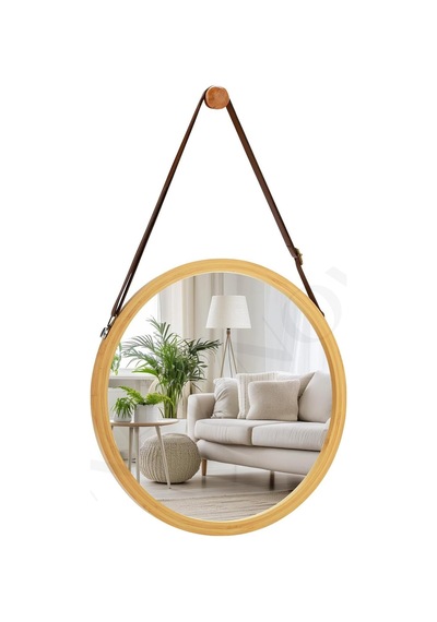 Askılı Bambu Çerçeveli Yuvarlak Dekoratif Ayna Doğal & Modern Tasarım Bej - 834707372 Bej - 834707372 Bej