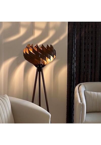 Ahşap Tripod Lambader, Modern Dekoratif Salon Lambası, Ceviz Renk 3 Ayaklı Ayaklı Lamba, Oturma Odası Yatak Odası Köşe Aydınlatma Diğer