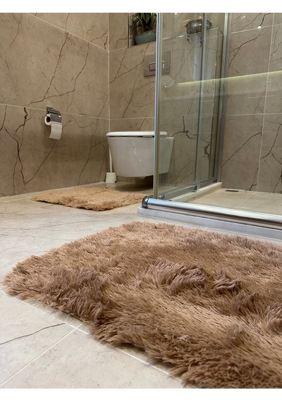 Tavşan Camel Kaymaz Tabanlı 2'li Banyo Halısı Seti