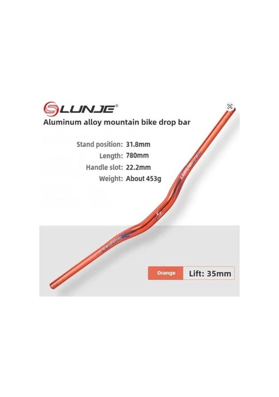 Lunje 78 Cm 35 Rise Açılı Alüminyum 31,8mm Mtb Freeride Gidon Bisiklet Gidonu Direksiyonu Turuncu