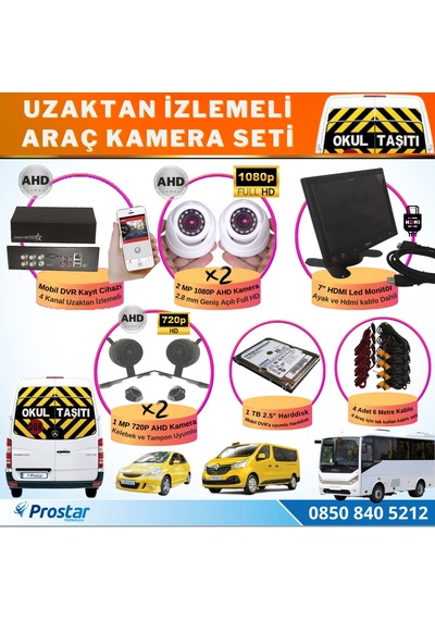 Full AHD Araç Kamera Seti 4 Kameralı 1 TB Harddisk Dahil Kayıtlı