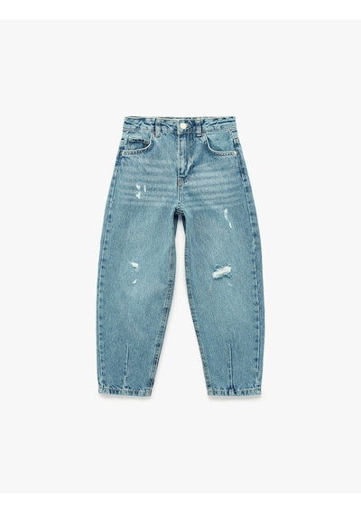 Koton Yüksek Bel Pamuklu Balon Kesim Denim Pantolon Orta İndigo 6skg40092ad