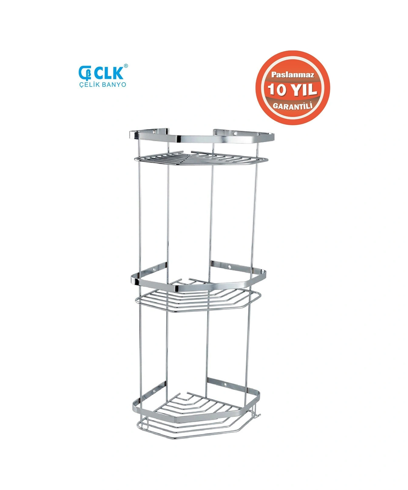 Çelik Banyo Paslanmaz Çelik Zerrin 3 Lü 19x19 Cm Şampuanlık Köşe Süngerlik Krom