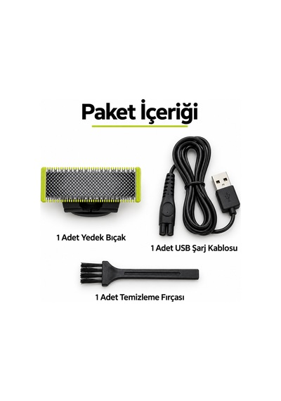 Philips Oneblade Qp1424 Qp2724 Qp2734 Qp2824 Qp2834 Uyumlu Yedek Bıçak Ve Usb Şarj Kablosu Seti
