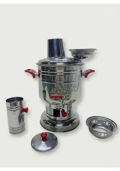 Vezir-iş 4 Litre Kömürlü Semaver Kırmızı Kulp