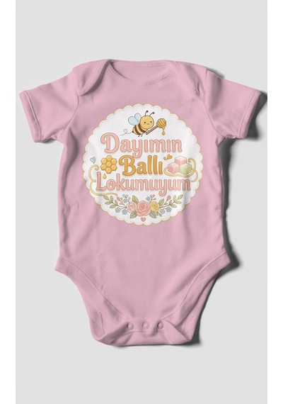 Morivokids Dayımın Ballı Lokumuyum Kısa Kollu Bebek Body %100 Pamuk Koyu Pembe