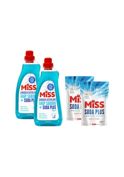 Miss Sıvı Çamaşır Deterjanı Arap Sabunu + Soda Etkili 1.5 Lt Ve Soda Plus Beyaz Sabun 500 Gr 4 Lü Set