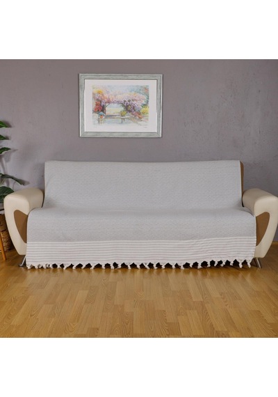 Buldan İşi Kaymaz Pamuklu Koltuk Örtüsü 170x210 Cm Koltuk Şalı Çekyat Kanepe Örtüsü Açık Gri Diğer
