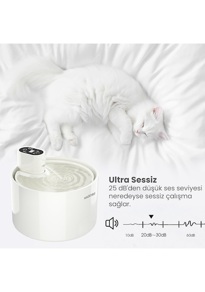 Haustier Wf03 Otomatik Kablosuz Kedi Su Pınarı, Sensörlü , Bataryalı , Ultra Sessiz, Seramik, 2,3lt Hazne