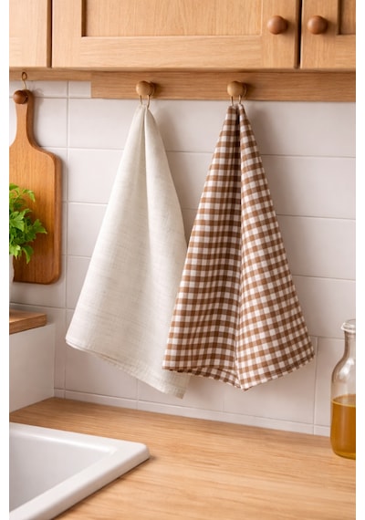 %100 Pamuk Çift Kat Müslin Mutfak Kurulama Bezi 2 Li Set 40x60 Cm Emici Yumuşak Mutfak Havlusu - Elv-mkb Kahverengi