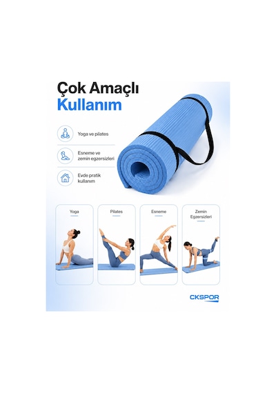 Ckspor 15 Mm Kaymaz Nbr Pilates Matı Taşıma Askılı Yoga Veegzerisiz Minderi Mavi