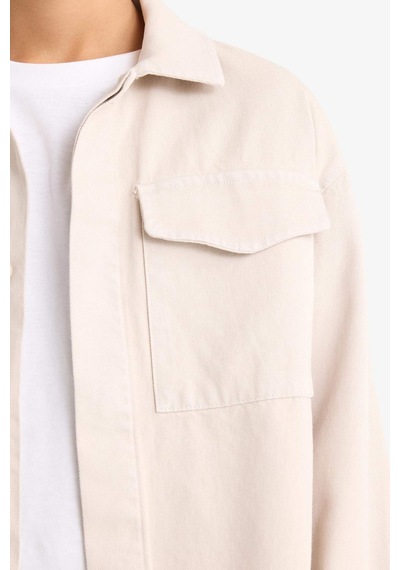 Defacto Erkek Çocuk Oversize Geniş Kalıp Polo Yaka Uzun Kollu Gömlek G3621a825augr302 Gri