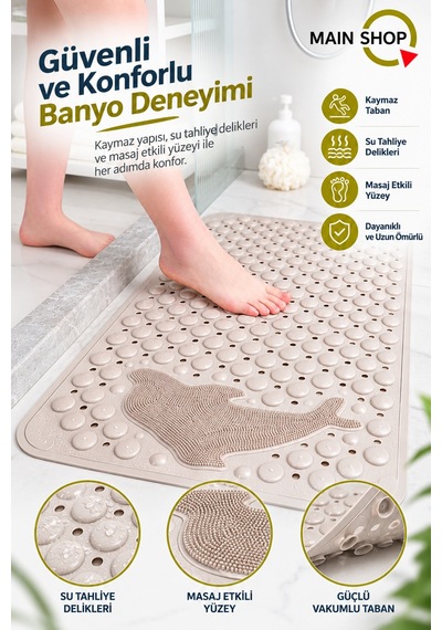 Balık Desenli Vantuzlu Banyo Ve Duşakabin Kaydırmaz Paspas, Küvet İçi Masaj Matı 35x68 Cm M-10 Kahve
