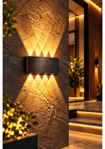 Lunex 15w 8 Işık Efektli Led Duvar Apliği Modern Siyah Amber Aplik Sensörlü