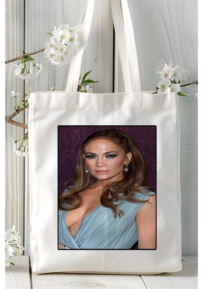 Art Hediye Jennifer Lopez Baskılı Bez Çanta Omuz Çantası Kişiye Özel Desen 5 Çok Renkli