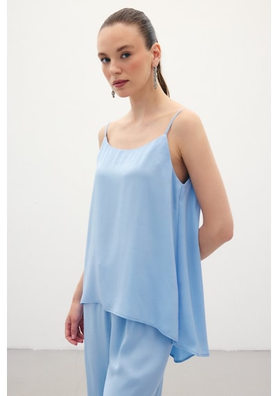 Sateen Askılı Saten Bluz - Mavi-136349 Mavi