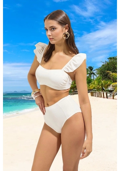 Ersefa Tasarım Bikini Takımı Ergonomik Kesim Uv Korumalı Hızlı Kuruyan Ş Beyaz