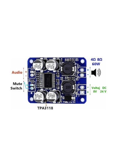TPA3118 60W Mono Digital Ses Amfi Modül DC 12V-24V Tek Kanal Class D Amplifikatör Amfi Amplifier