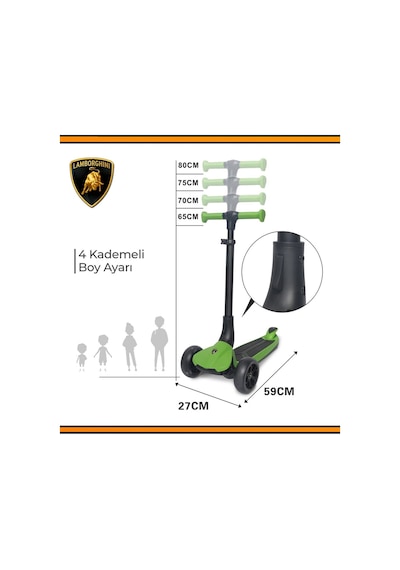 Lisanslı L3 Kolay Katlanabilir Işıklı Orta Gövde Ve Işıklı Tekerlekli Çocuk Scooter Turuncu Yeşil