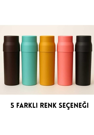 900 Ml Plastik Matara Bardaklı Başucu Sürahisi Bardak Kapaklı Masaüstü Su Şişesi Gece Ofis Piknik Kamp Altın Sarısı