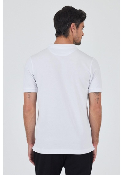 Beyaz Polo Yaka Kısa Kol Cepsiz Slim Fit Classic Pamuklu Tişört 1011250177 Beyaz