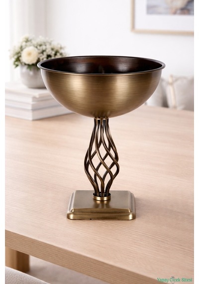 Yapay Çiçek Sitesi Metal Dekoratif Burgu Vazo 39 Cm Bronz
