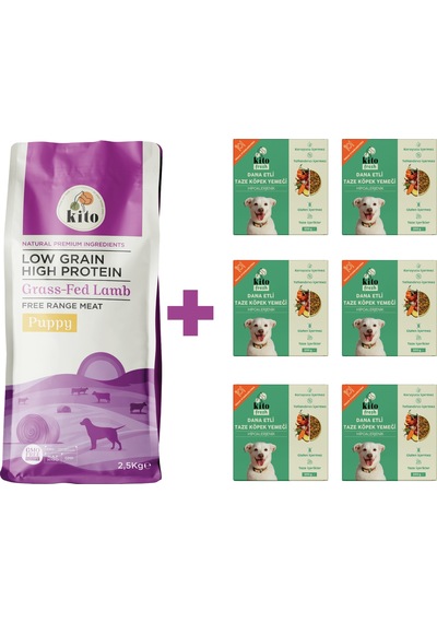 Kito Kuzu Etli Yavru Köpek Maması 2500 G + Kito Fresh Dana Etli Köpek Yemeği 6'lı