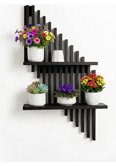 Modern Dekoratif Duvar Rafı - 70x40 Cm Yapışkanlı Askısız Montaj - Antrasit / Beyaz / Siyah Siyah