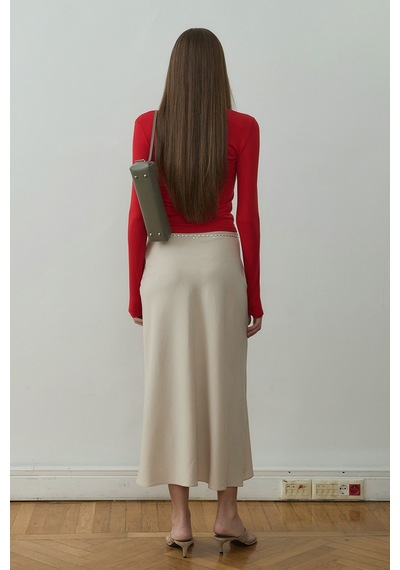 Suud Collection Bej Leda Beli Lastikli Midi Etek