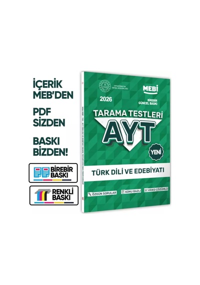 2026 YKS-ayt Mebi-ogm Türk Dili Ve Edebiyatı Özgün Tarama Testleri Kitabı A4 Boyut Baskı Ücreti
