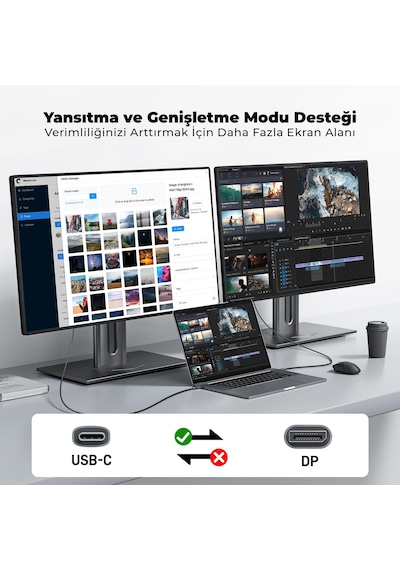 Solke Type C To Displayport 1.4 Kablo 8k 60hz / 4k 144hz Destekli Usb-c To Dp Monitör Kablosu 2 Metre 2 M