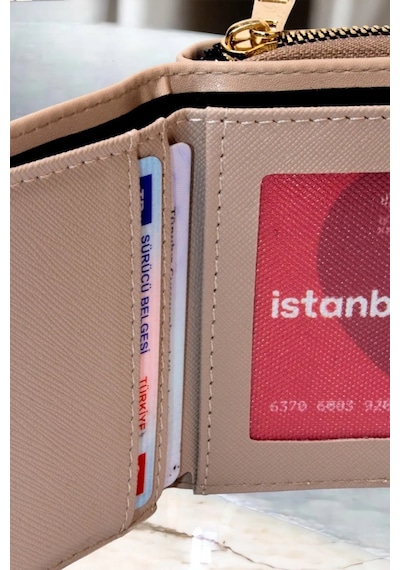 Mygeppetobag Kadın Fermuarlı Ve Çıtçıtlı Bozuk Para Bölmeli Şık Cüzdan Vizon Çok Renkli