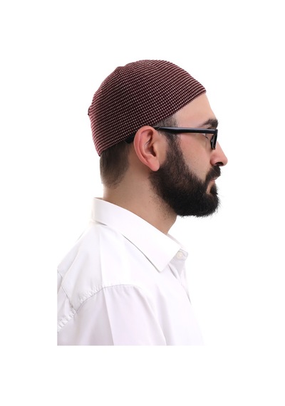 Bordo Kışlık Nokta Desenli Orlon Namaz Takkesi