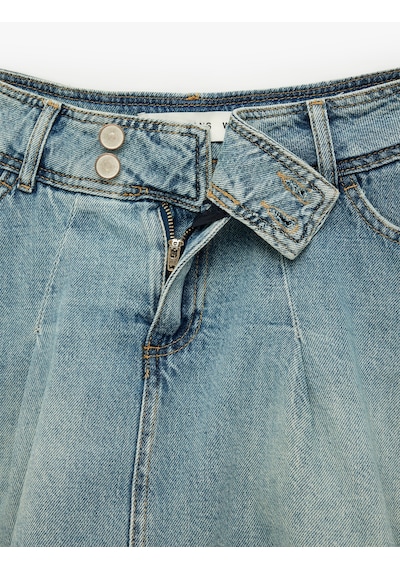 Koton Cepli Düğme Detaylı Rahat Kalıp Pamuklu Pileli Denim Şort Etek Açık İndigo 7wal70010md