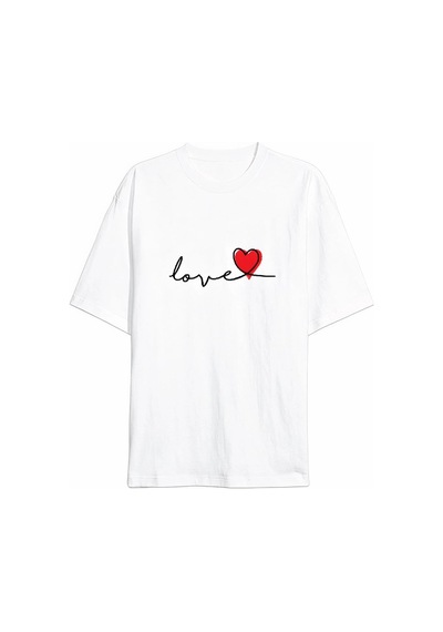 Freedom Store 14 Şubat Tişört Sevgililer Günü İçin Özel Tasarım Love Baskılı T-shirt - Beyaz