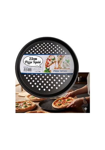 23 Cm Delikli Teflon Pizza Tepsisi Yanmaz Yapışmaz Fırın Kabı Fırın Tepsisi Siyah