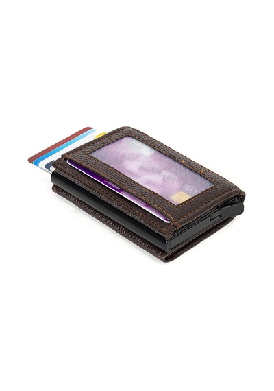 Newish Polo Mekanizmalı Rfid Özellikli Cüzdan Kredi Kartlık - Hakiki Deri Kahve