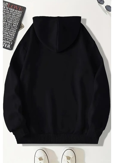 Duck Baskılı Oversize Sweatshirt Siyah