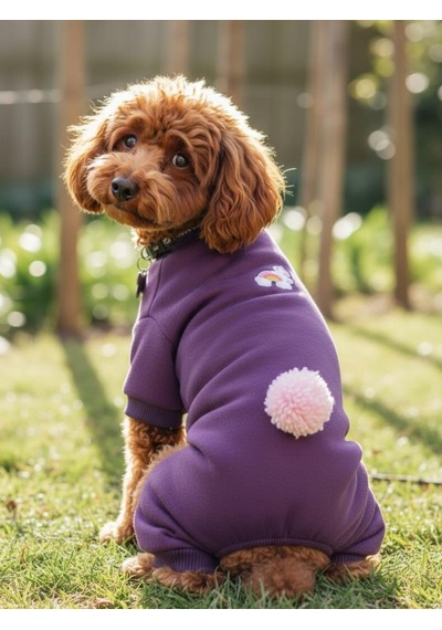 Pony Purple Ponpon Köpek Tulumu Şardonlu Polar Kumaş Küçük Irk Köpekler İçin Tüy Dökülmesini Mor L