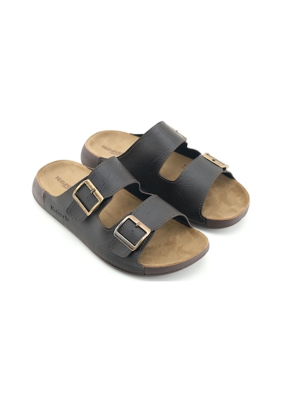 Gezer Naturela Comfort Erkek Yazlık Suni Deri Çift Toka Ayarlanabilir Rahat Taban Günlük Terlik Kahve