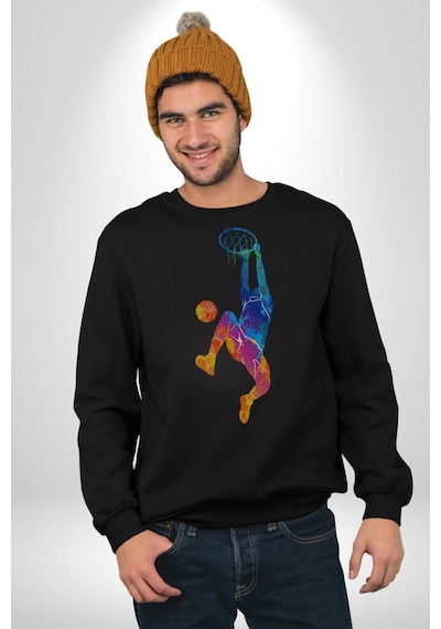 Smaç Basketbol Renkli Unisex Siyah Baskılı Sweatshirt Siyah
