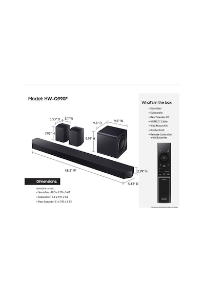 Samsung Uyumlu HW-Q990F 11.1.4 Ch Subwoofer & Arka Hoparlör Q-Serisi Soundbar (2025)