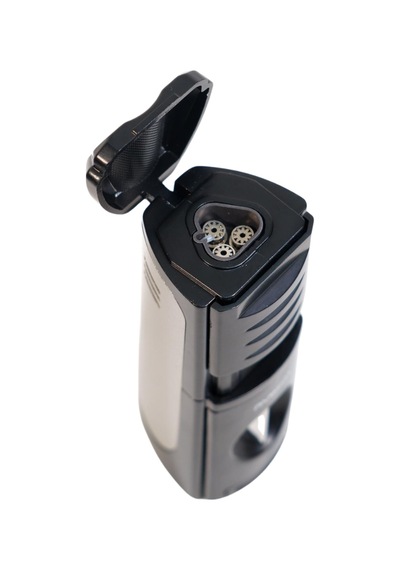 Parmida 3 Torch Pürmüz Kesici & Delicili Siyah Gunmetal Metal Puro Çakmağı - Tr9524