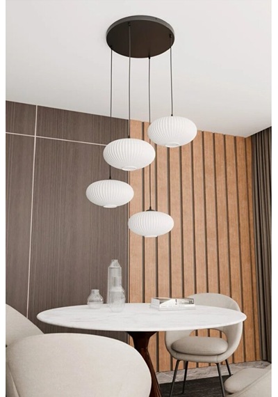 Mat Opal Beyaz 4 Lü Sarkıt Avize Elips Cam Modern Salon Avize Mas Siyah