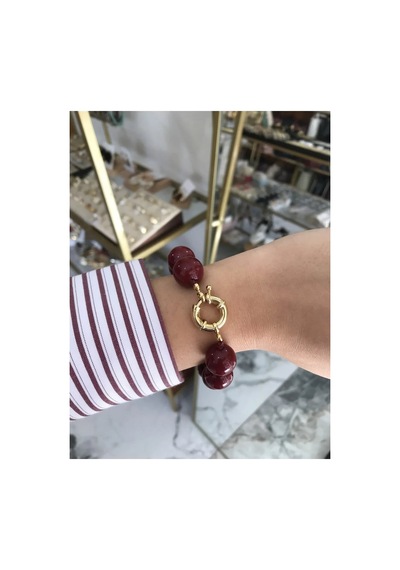 Vıp Gold Kilit Detaylı Bordo Bileklik