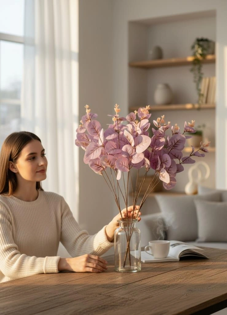 Yapay Çiçek Lila Okaliptus Aradal Arajman Çiçeği Eucalyptus Lila