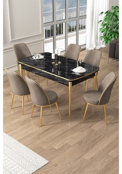 Canisa Pale Serisi 80x132 Açılabilir Siyah Mermer Desen Mutfak Masa Takımı 6 Cappucino Sandalye Gold Detay Masa Siyah Mermer Sandalye Capppucino Gold Ayak Canisa Pale Serisi 80x132 Açılabilir Siyah Mermer Desen Mutfak Masa Takımı 6 Cappucino Sandalye Gold Detay Masa Siyah Mermer Sandalye Capppucino Gold Ayak