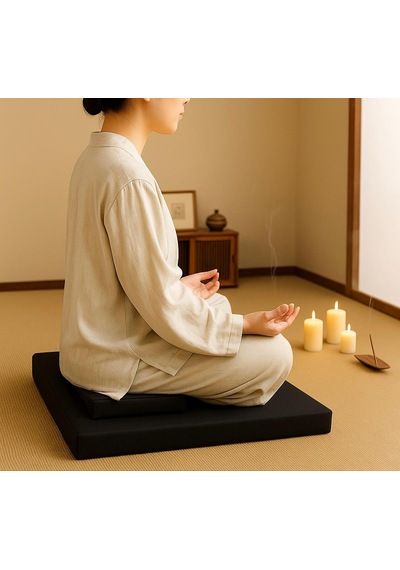 60x60 Meditasyon Minderi Seti İkili Yoga Meditasyon Minderi Lotus Çiçeği Baskılı Meditasyon Minderi Siyah
